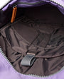 interior shot of lavender coloured backpack 
