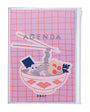 2022 planner with noodle bowl illustration on a pink grid background