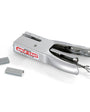 Metal staple gun with staples on a white background