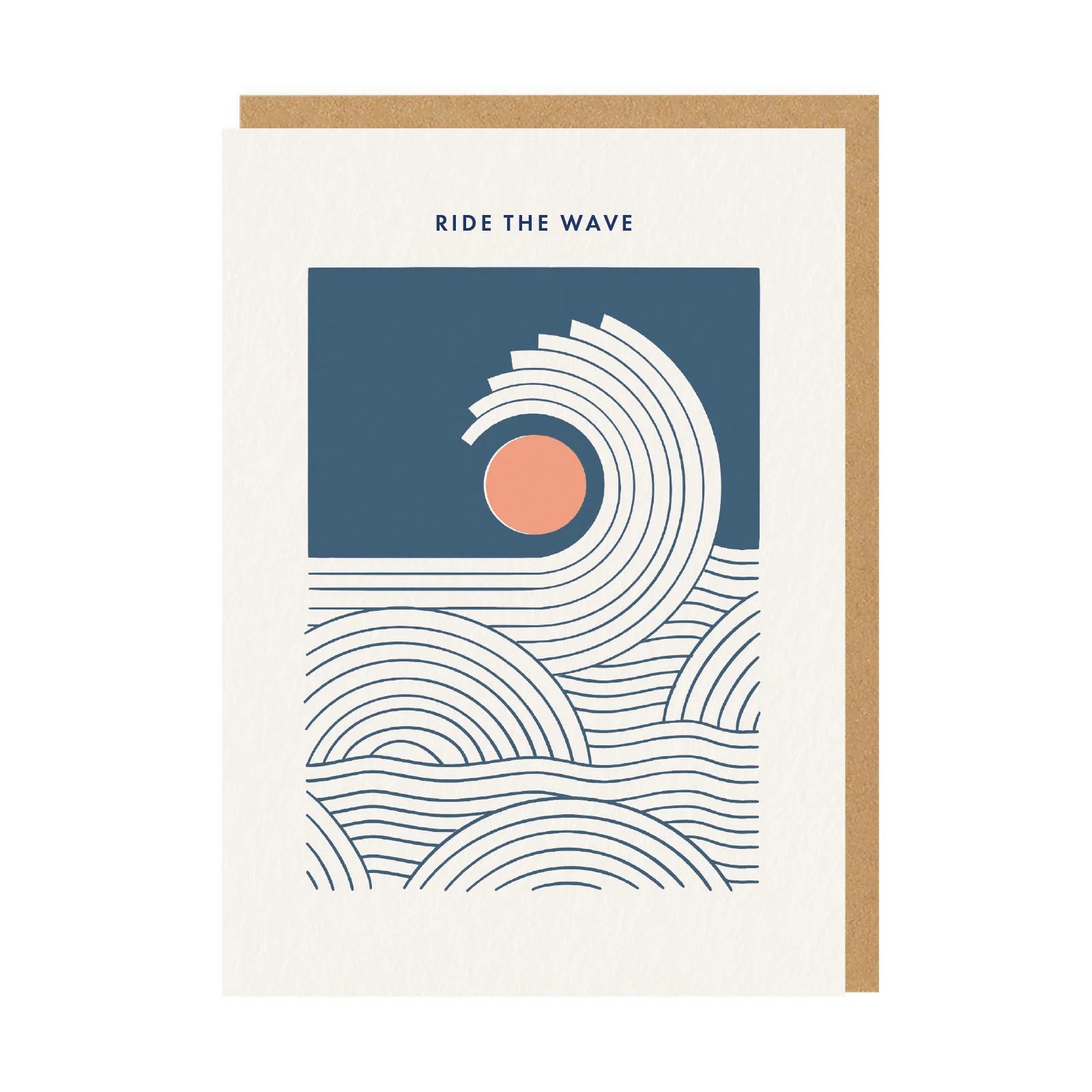 Greeting card with wave and sun design on it