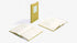 Two open notebooks with a yellow cover on a white background