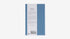 Back cover of a book with text and a blue stripe on a white background