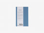 Back cover of a book with text and a blue stripe on a white background