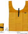 Yellow reusable shopping bag with dimensions on a white background
