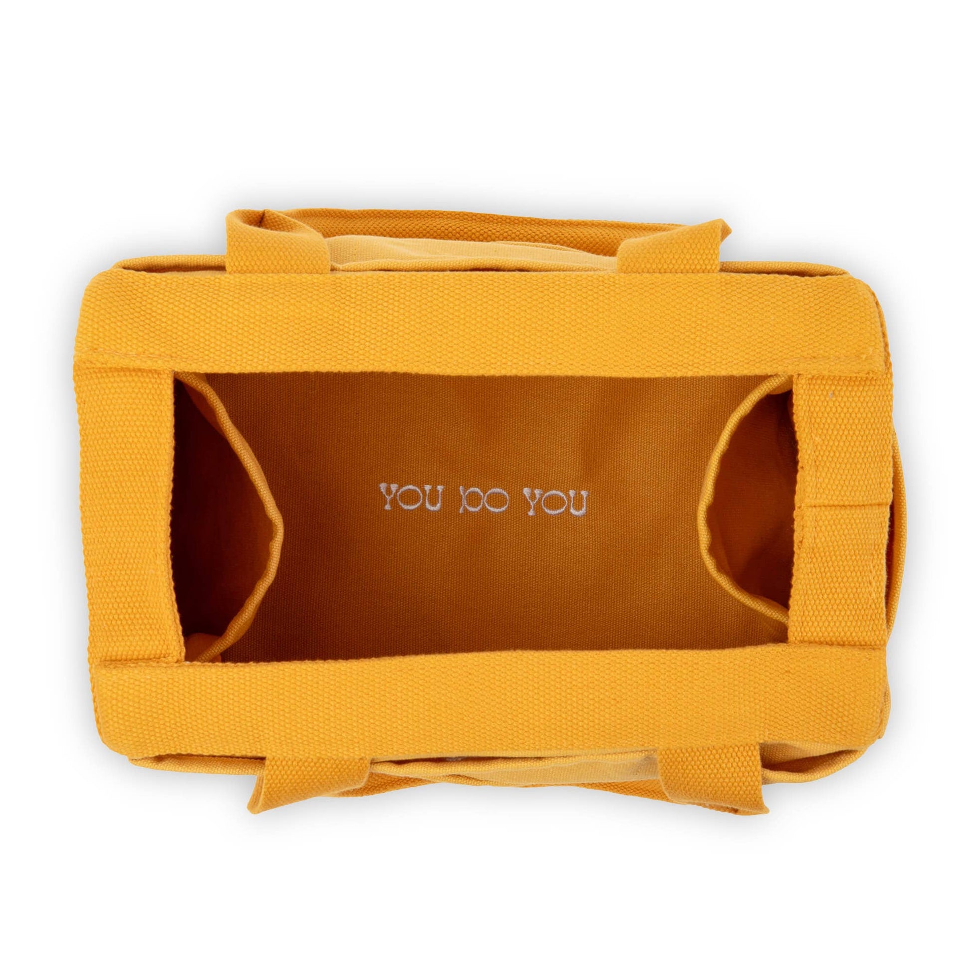 Yellow bag with 'YOU TOO YOU' branding on a white background