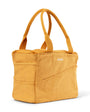 Yellow tote bag with a visible brand logo on a white background