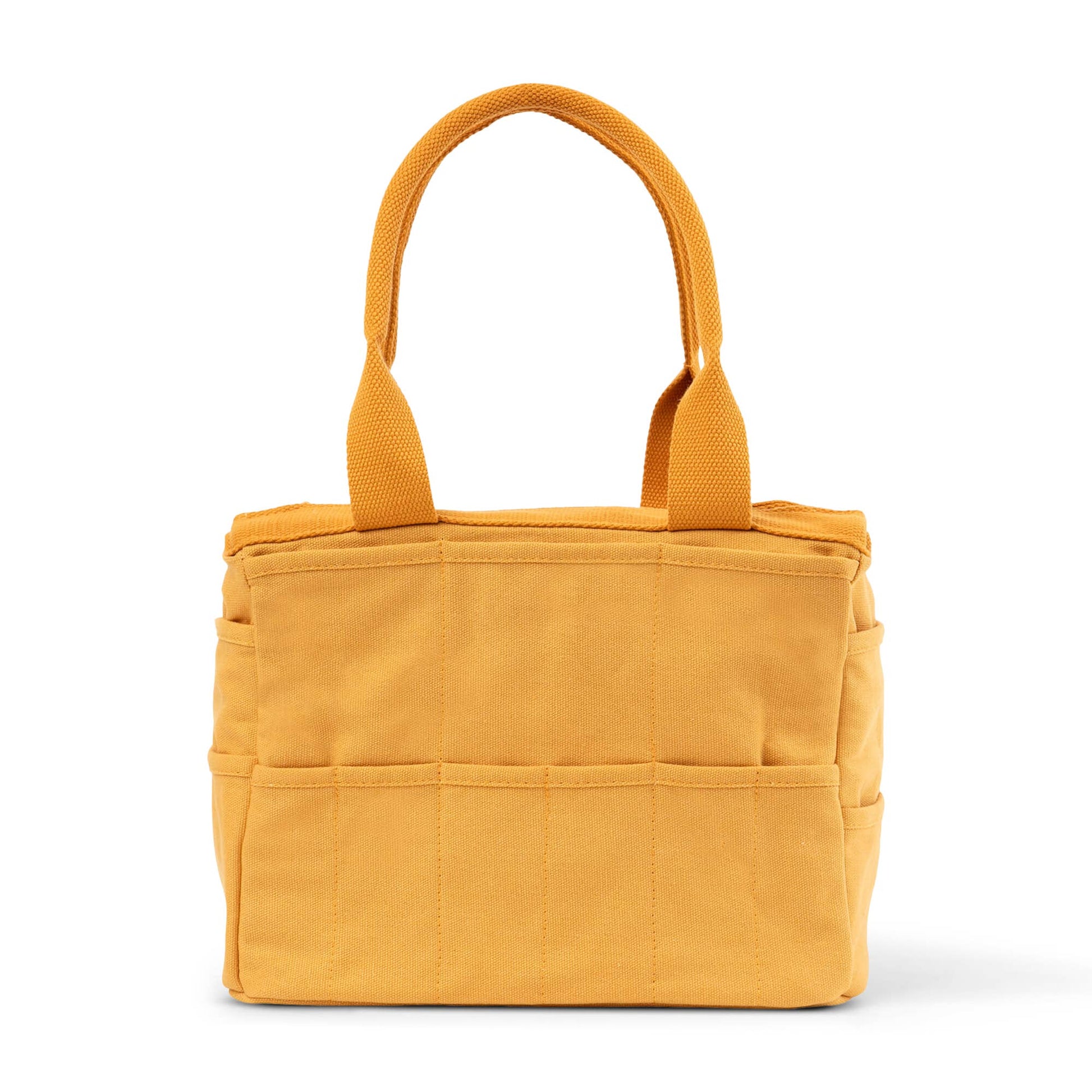Yellow tote bag with handles on a white background