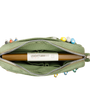Green zipper pouch with stationery items and a pen, featuring the Leuchtturm1917 brand.