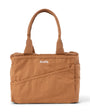 Brown tote bag with 'Soolta' branding on a white background