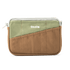 Small pouch with green top section and brown bottom section on a white background