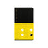 Black notebook with yellow label on a white background