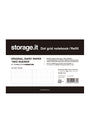 Front packaging of a Storage.it Neo Agenda dot grid notebook refill, showing product details, specifications, and a barcode on a white background.
