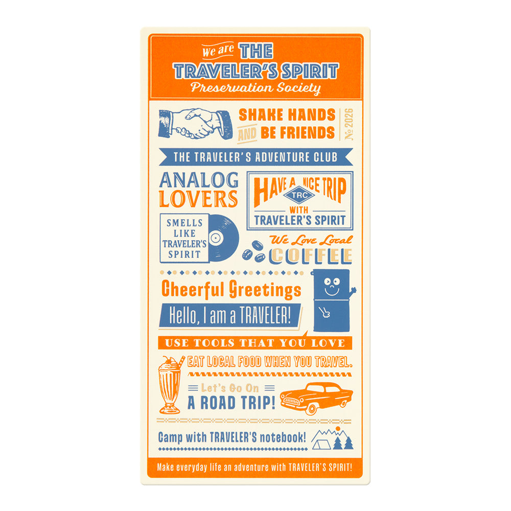 Travel-themed promotional poster with various travel-related phrases and graphics on a white background.