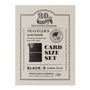 Traveler's notebook card size set packaging with branding and text on a beige background
