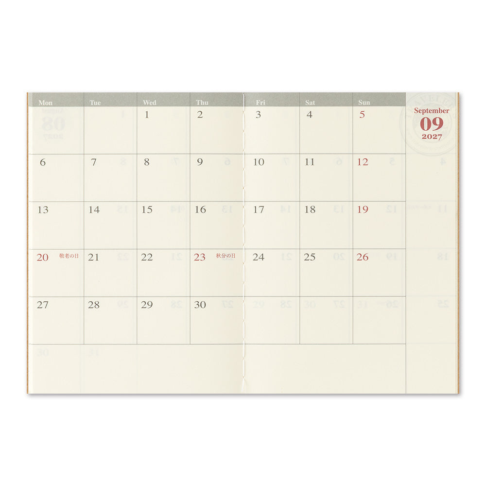 TRAVELER'S Notebook Passport Refill: Monthly Diary 2027 *Pre-Order 7 September 4pm*