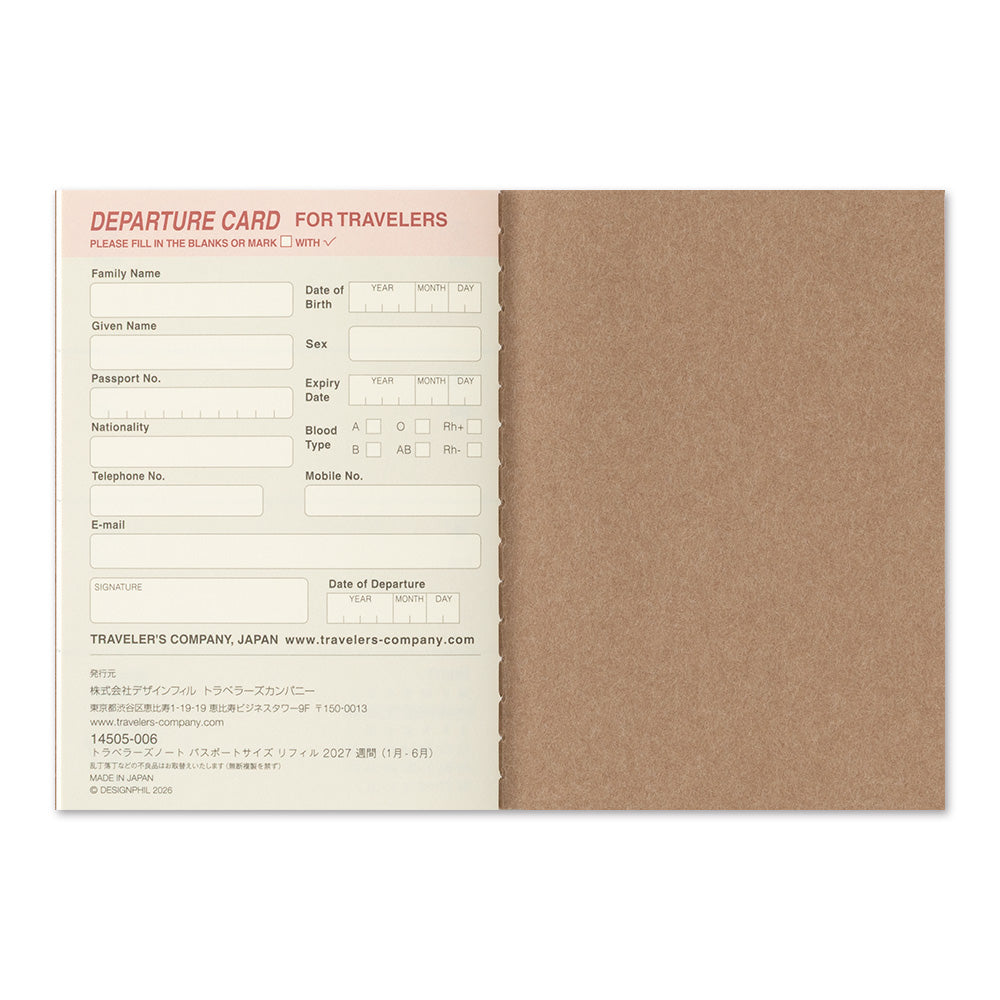TRAVELER'S Notebook Passport Refill: Weekly Diary 2027 *Pre-Order 7 September 4pm*