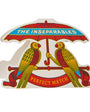 Decorative sticker with two parrots under an umbrella and 'The Inseparables' text on a white background.
