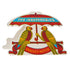 Decorative sticker with two parrots under an umbrella and 'The Inseparables' text on a white background.