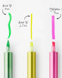 Three markers with labeled tips on a white background