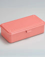 Rectangular pink plastic box on a gray background