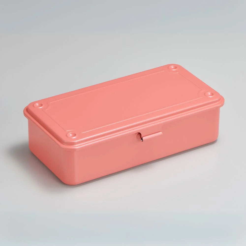 Rectangular pink plastic box on a gray background