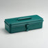 Green toolbox with a handle on a light gray background