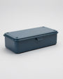 Blue storage box with a lid on a white background