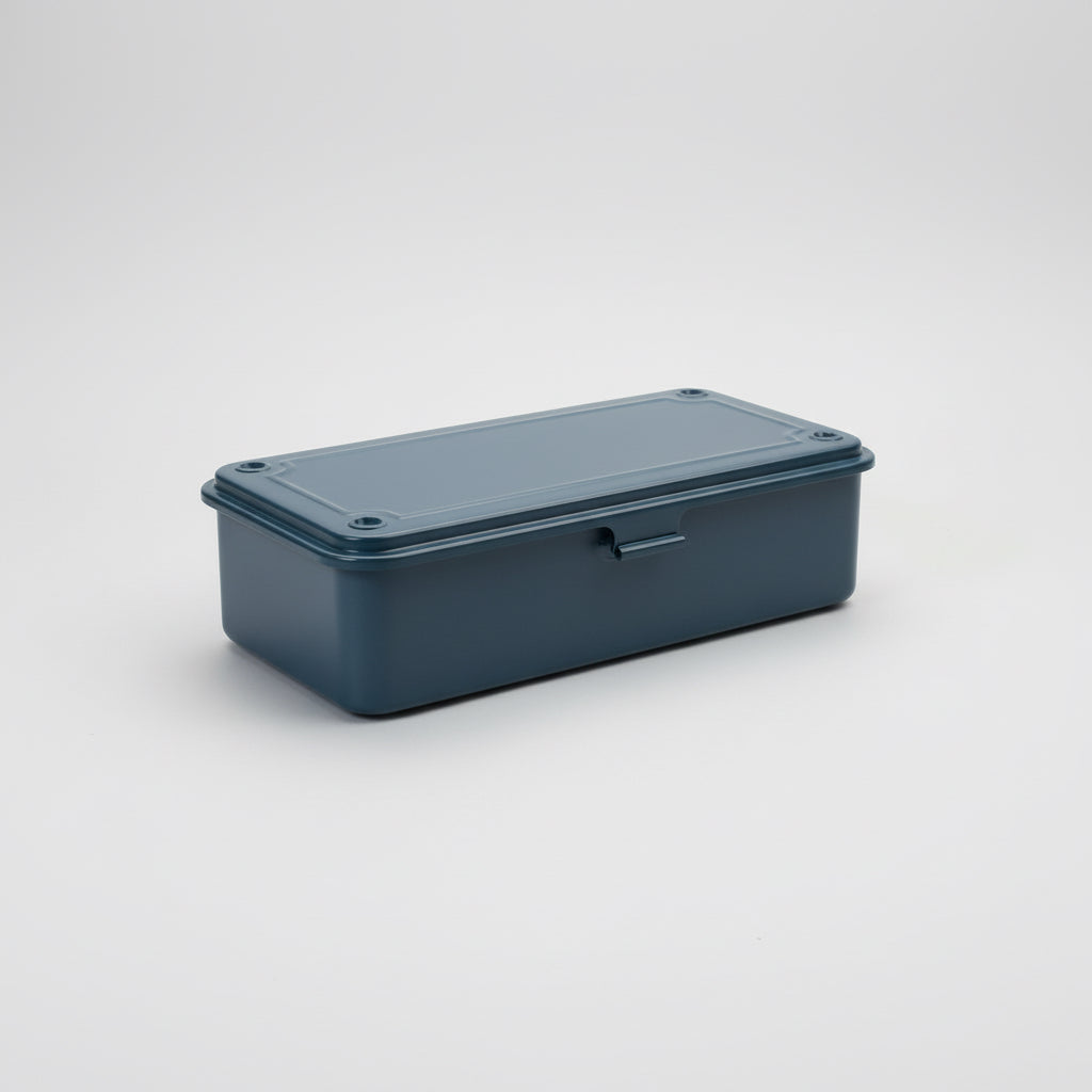 Blue storage box with a lid on a white background