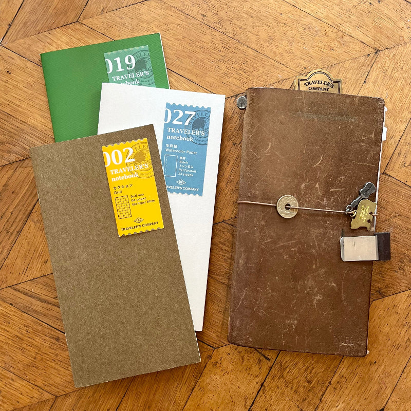 Collection of notebooks and papers on a wooden floor
