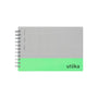 Notebook with grid pattern on gray cover and green bottom section, featuring the brand 'utöka'.