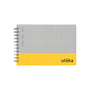 Notebook with gray top half and yellow bottom half, featuring the brand 'utöka'.