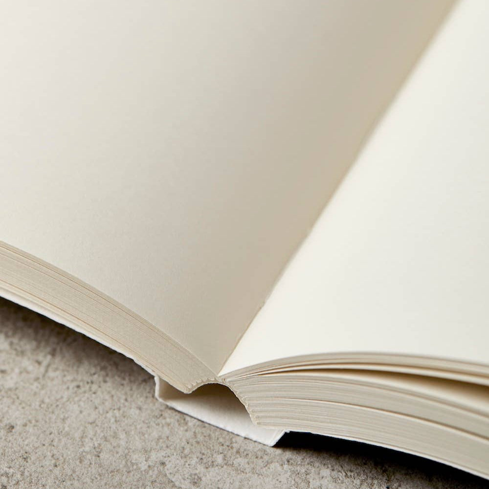 Notebook open laying flat with plain paper
