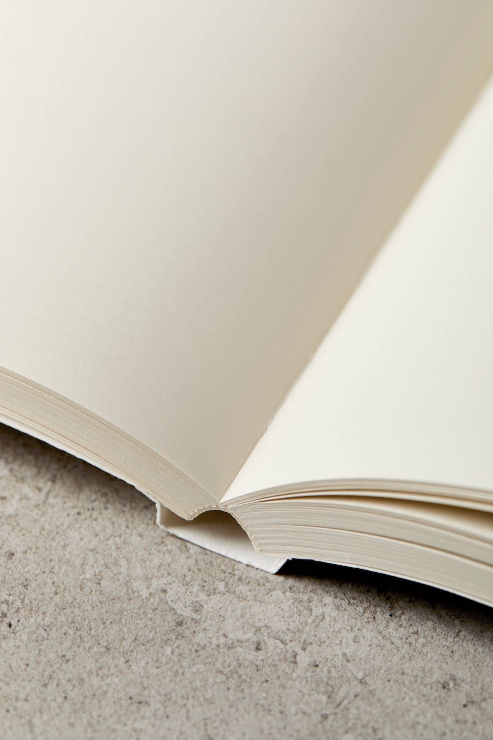Notebook open laying flat with plain paper
