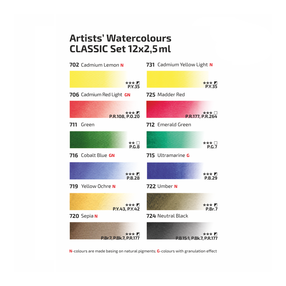 Watercolour Paint Pocket Pan Box 12 Classic Colours