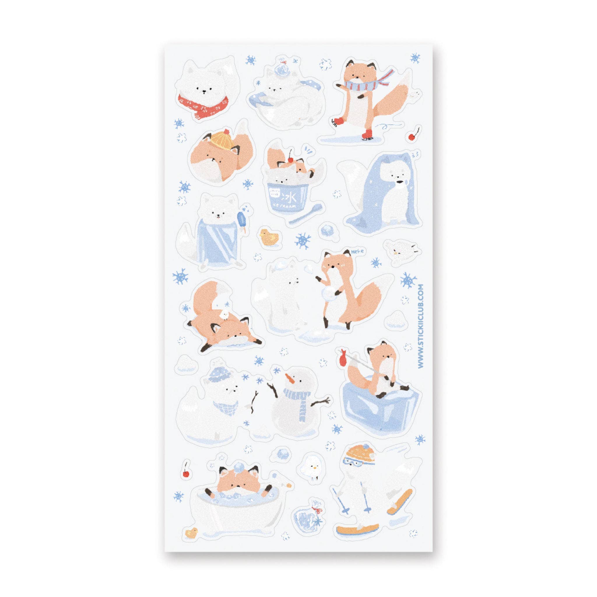 Sheet of decorative stickers with cartoon animals on a white background