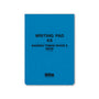 Blue writing pad with text on a white background