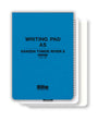 Blue writing pad A5 with text on a white background