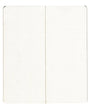 Blank white notebook with a single line down the center on a white background
