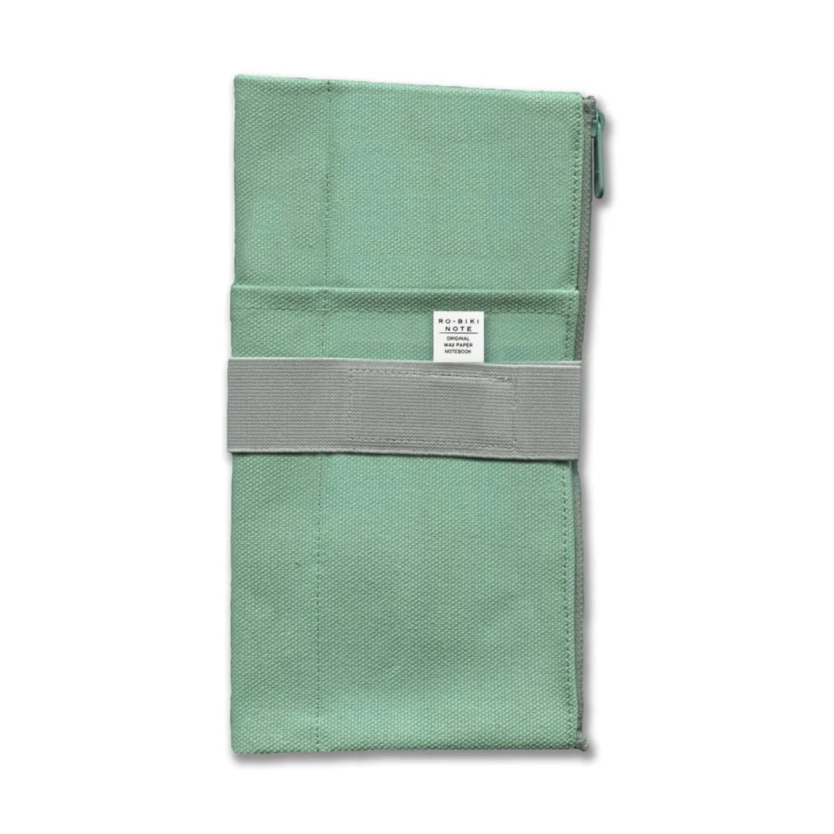 Green fabric package with a gray band on a white background