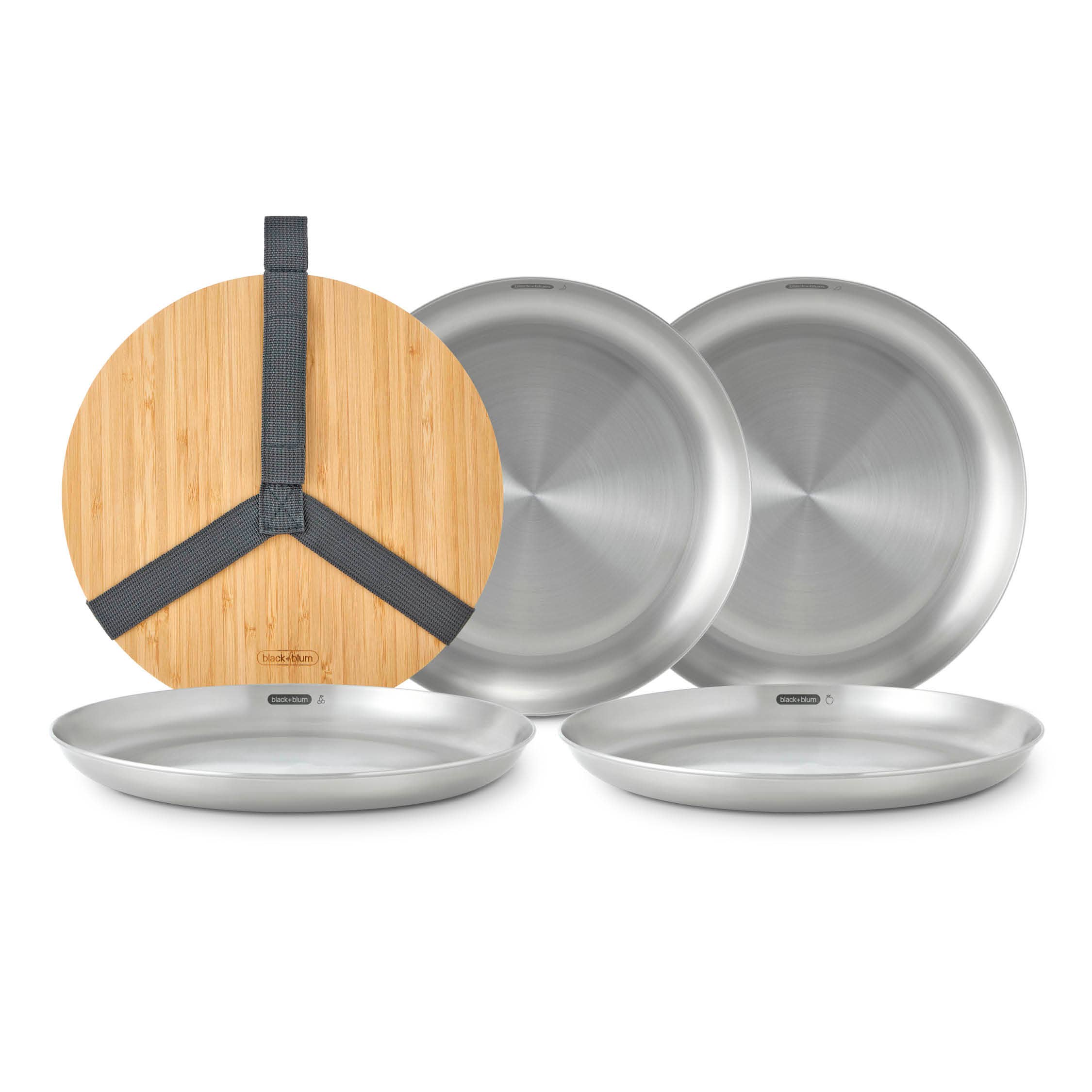 Plate Set - 4pc Stainless Steel Plate Set with Bamboo lid