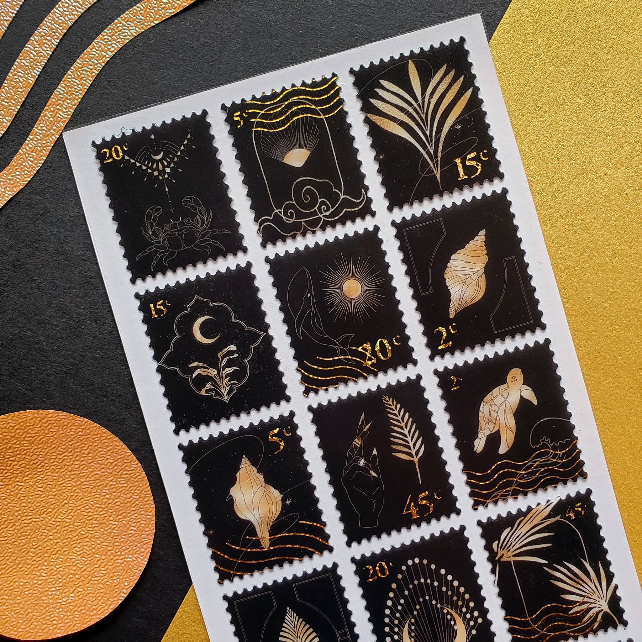 Golden Sealife Stamps Sticker Sheet