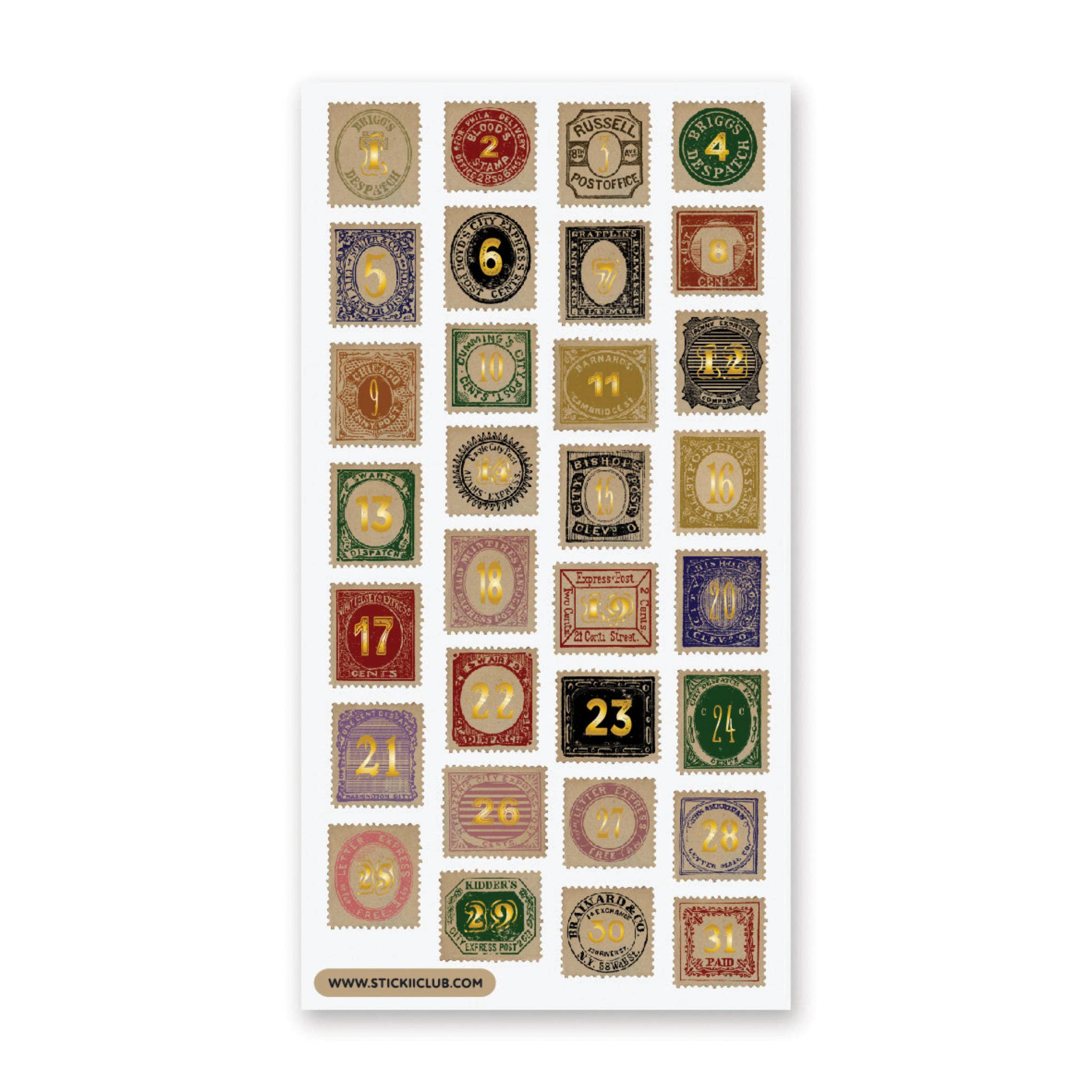 Gilded Stamp Numbers Sticker Sheet