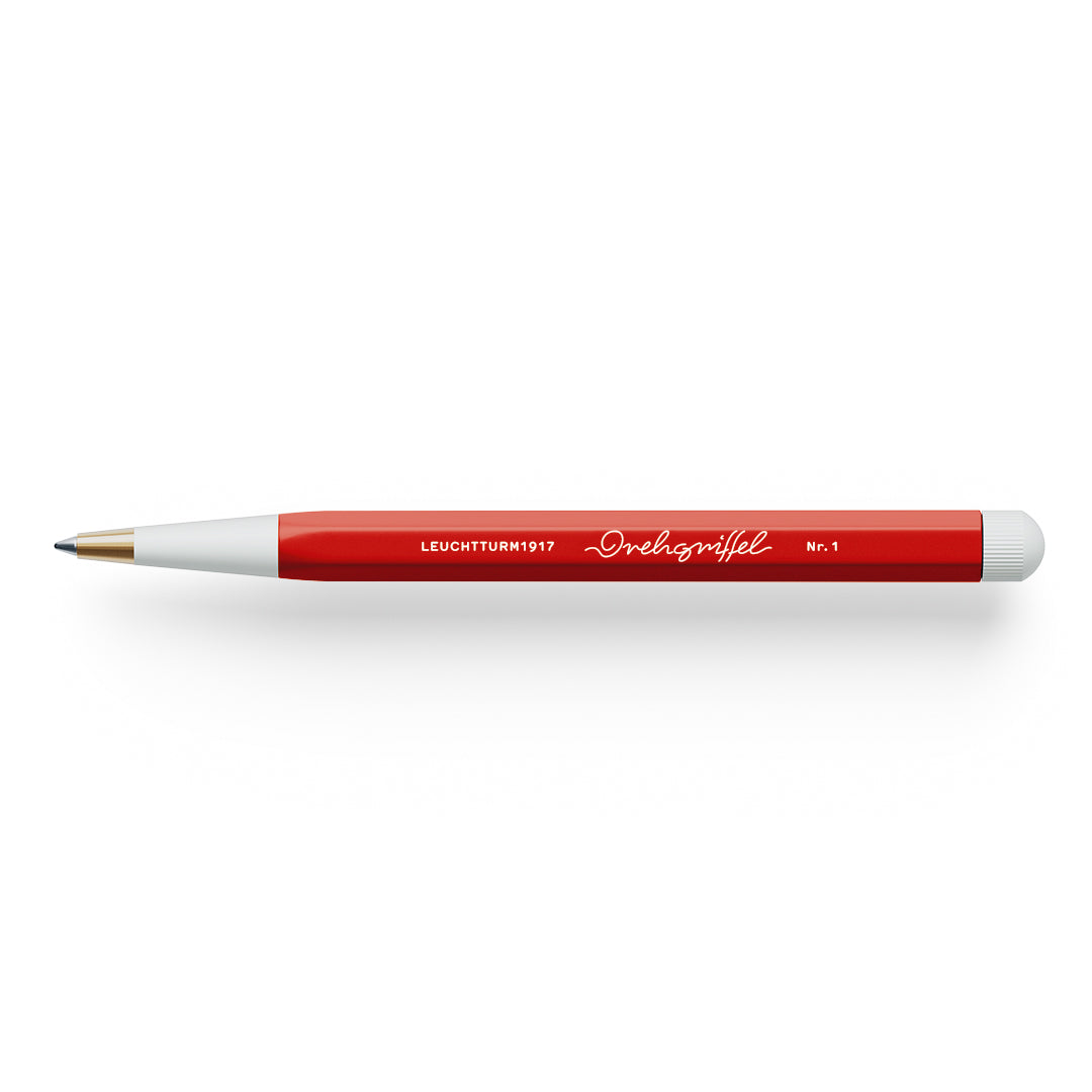 Red pen with white cap on a white background