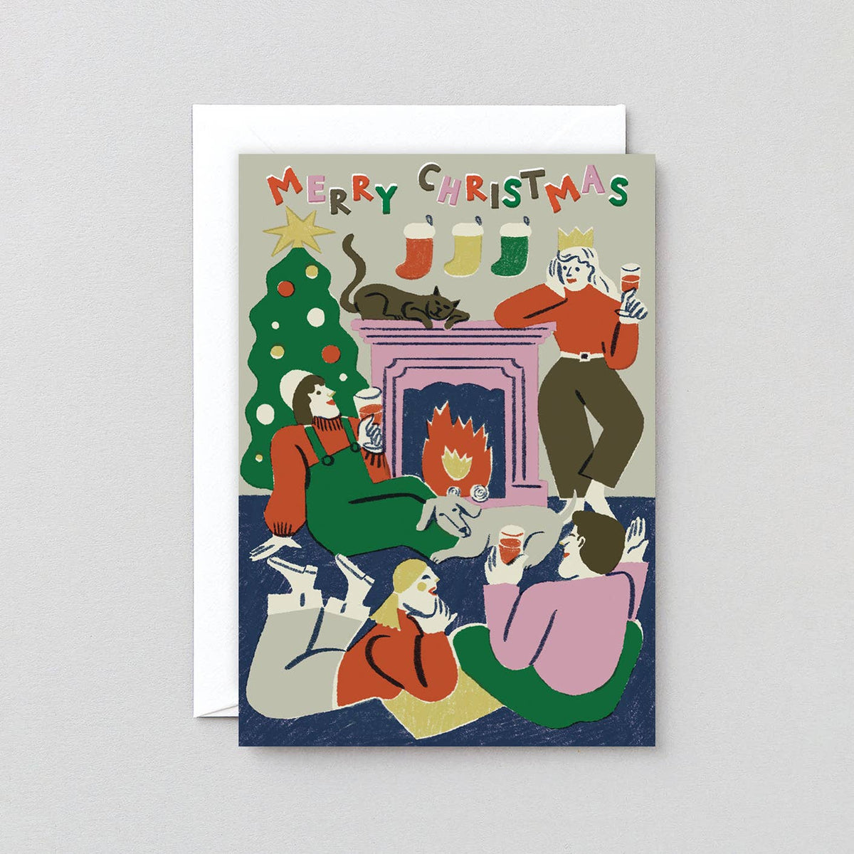 Merry Christmas Drinks and Friends Holiday Greeting Card