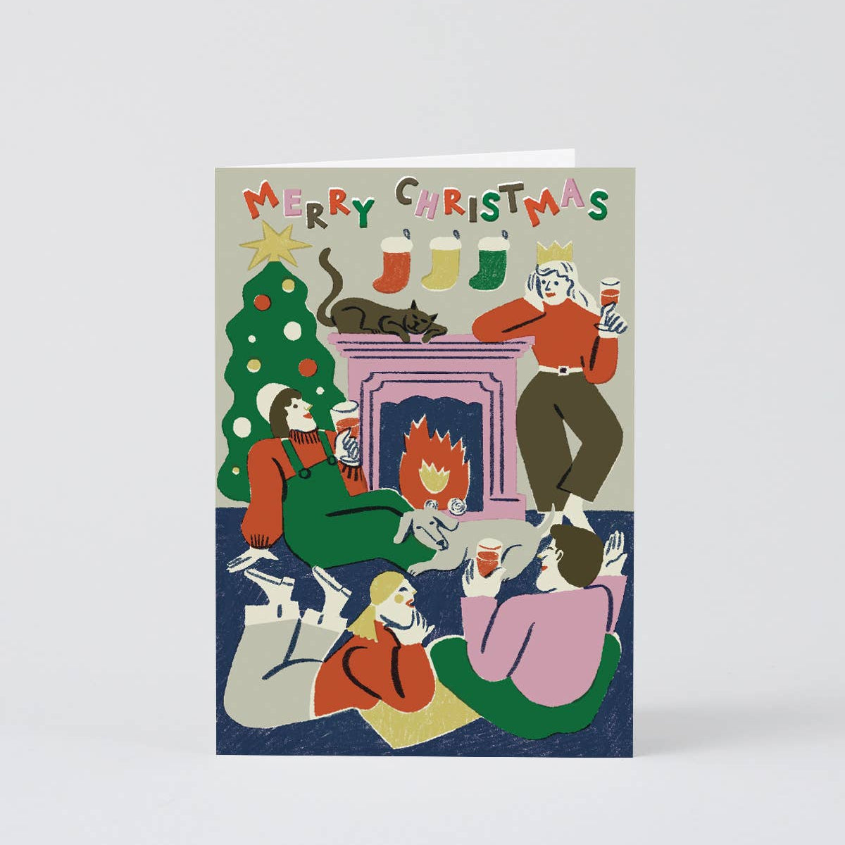 Merry Christmas Drinks and Friends Holiday Greeting Card