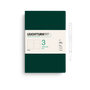 Green notebook with white pen on a white background, featuring Leuchtturm1917 branding.