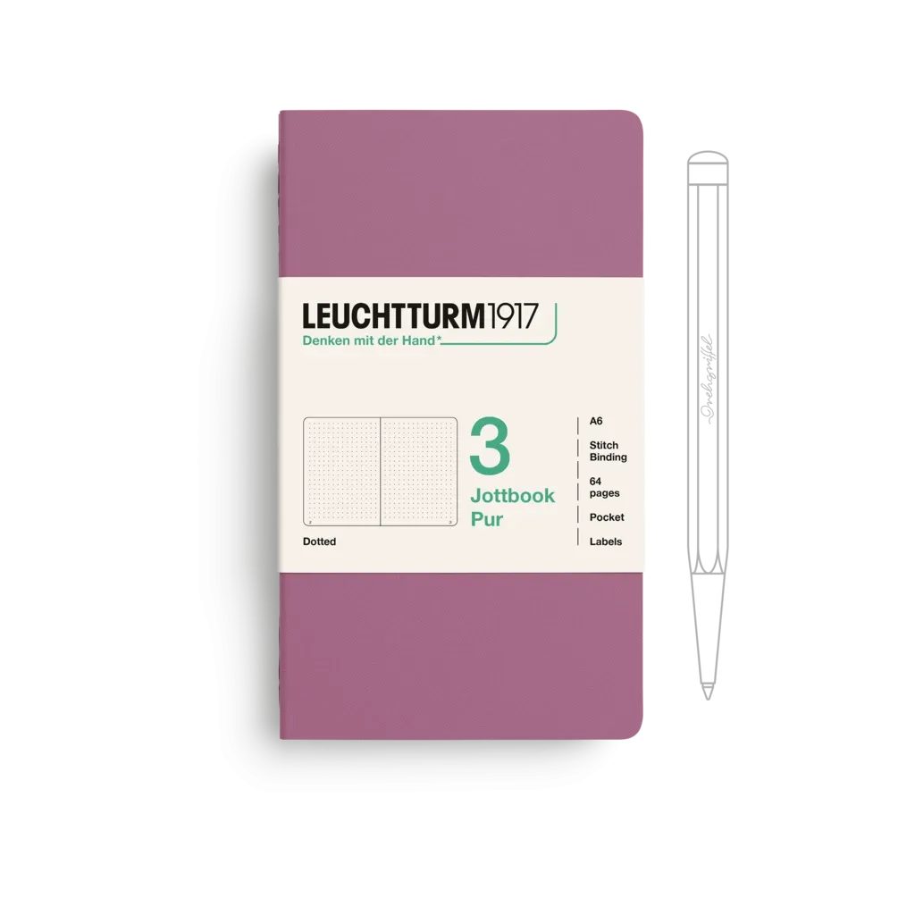Leuchtturm1917 notebook with a pen on a white background