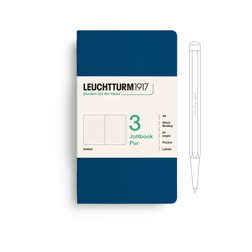 Leuchtturm1917 notebook with a pen on a white background
