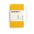 Yellow notebook with white label and pen on a white background