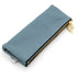 Blue wallet with gold zipper on a white background